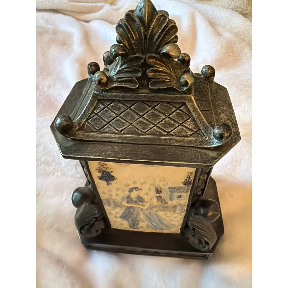 Ornate Victorian Style Desk Set 3pc Decor Courting Couple Relief Bookends Box
